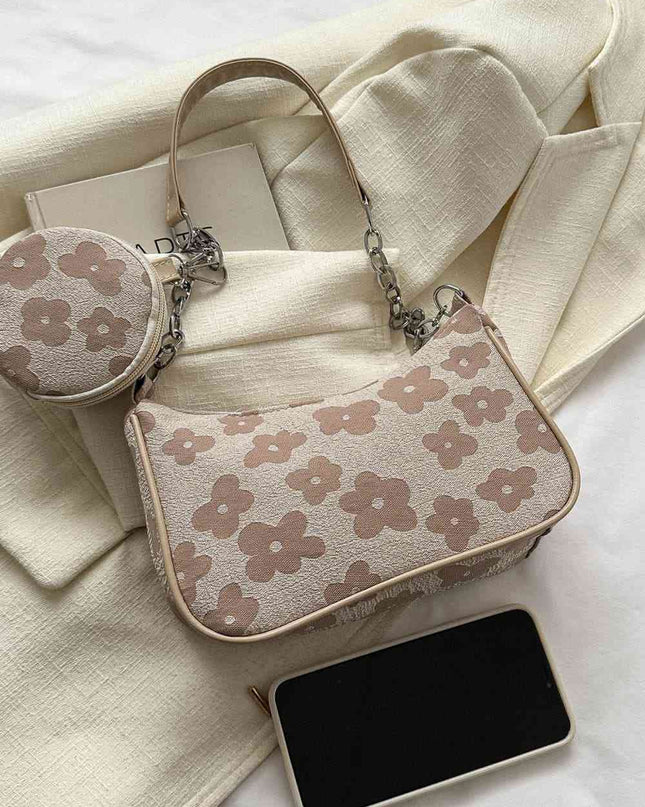 Printed Shoulder Bag and Round Wallet