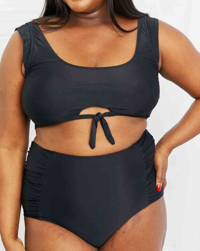 Marina West Swim Sanibel Crop Swim Top and Ruched Bottoms Set in Black