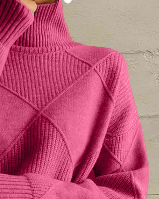 Geometric Turtleneck Long Sleeve Sweater