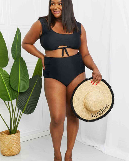 Marina West Swim Sanibel Crop Swim Top and Ruched Bottoms Set in Black