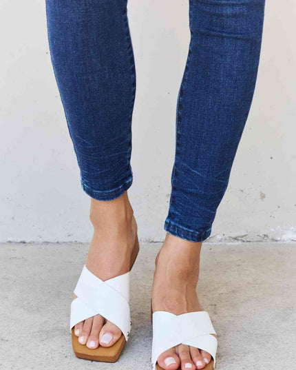 Weeboo Step Into Summer Criss Cross Wooden Clog Mule in White