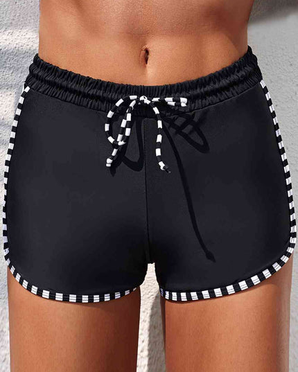 Full Size Contrast Drawstring Waist Swim Shorts