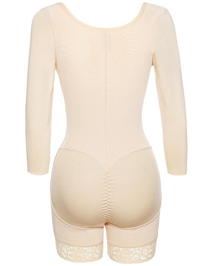 Full Size Zip Up Lace Detail Long Sleeve Shapewear