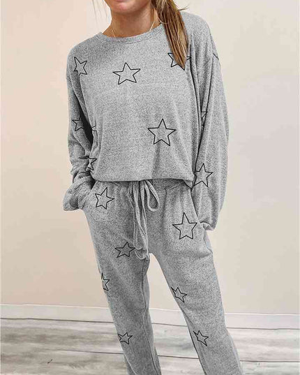 Star Print Long Sleeve Top and Pants Lounge Set
