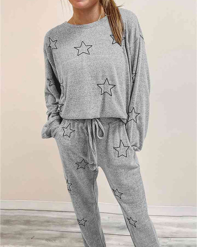 Star Print Long Sleeve Top and Pants Lounge Set