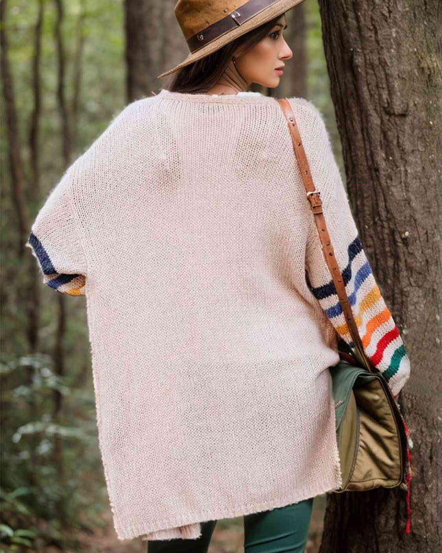 Striped Open Front Long Sleeve Cardigan