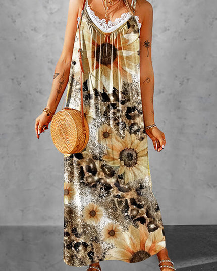 Leopard Sunflower Spaghetti Strap Dress