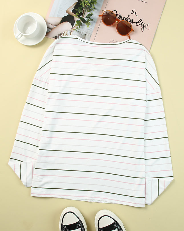 Striped Dropped Shoulder V-Neck Top