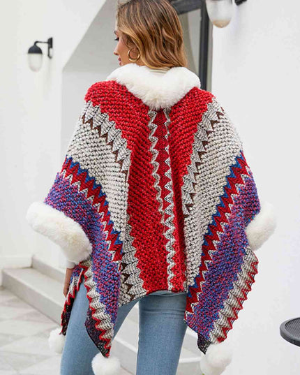 Color Block Open Front Poncho