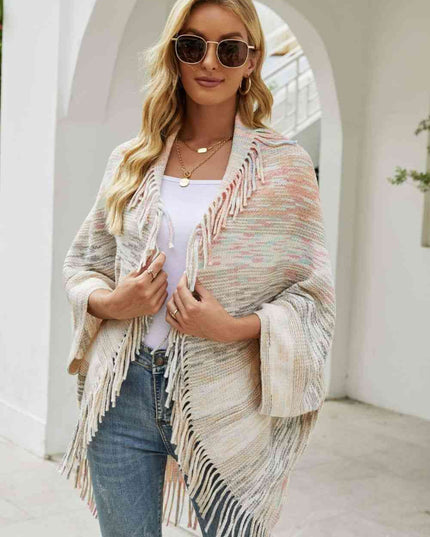 Multicolored Fringe Trim Poncho