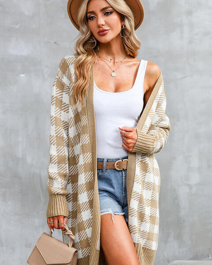 Plaid Open Front Long Sleeve Cardigan