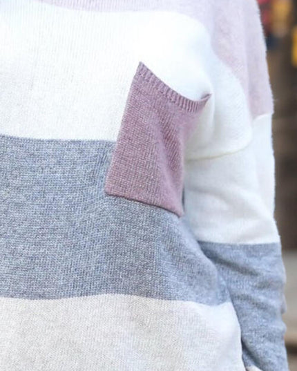 Striped Round Neck Sweater with Pocket