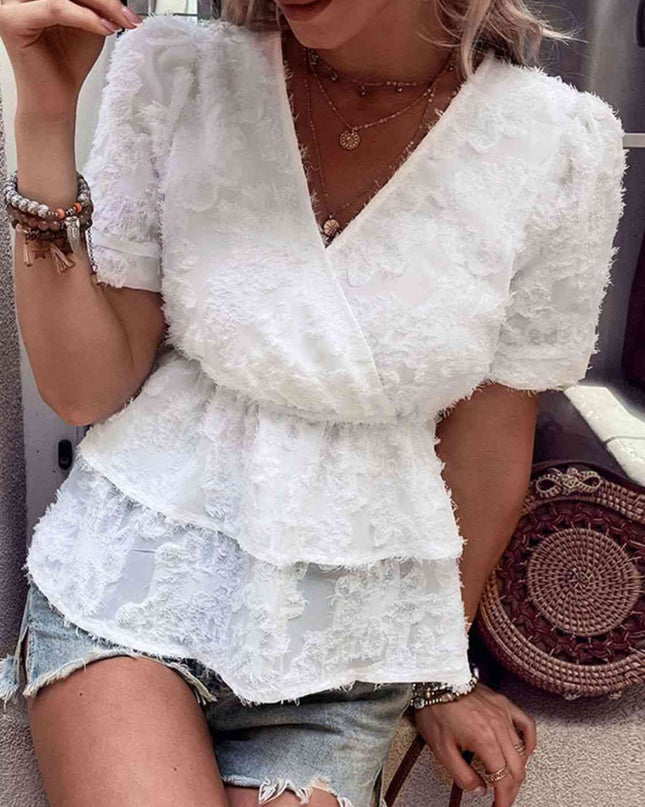 Surplice Neck Layered Peplum Top