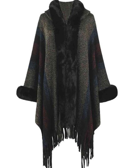 Color Block Fringe Detail Poncho