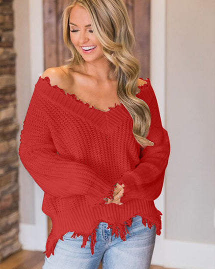 Frayed Hem Dropped Shoulder Sweater