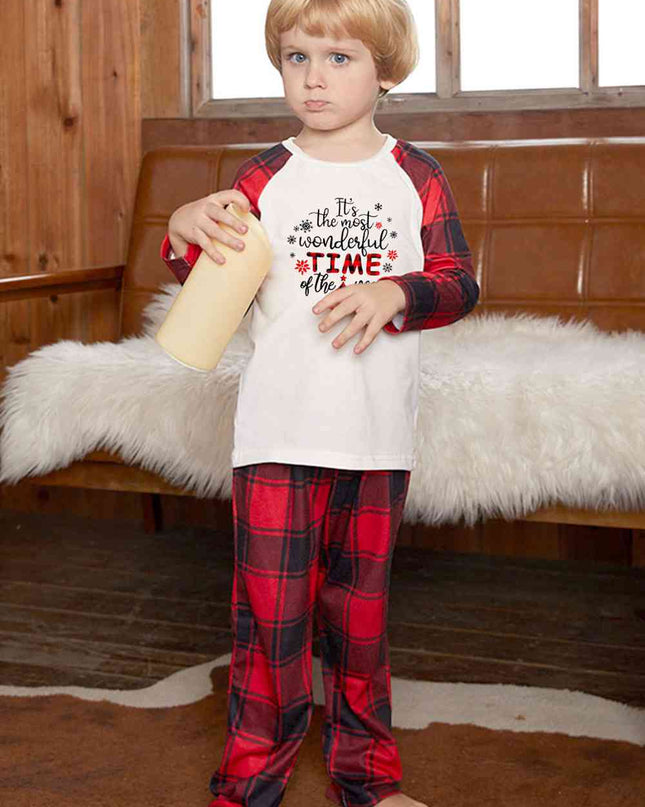 Slogan Graphic Top and Plaid Pants Set