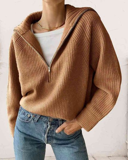 HaIf Zip Long Sleeve Knit Top