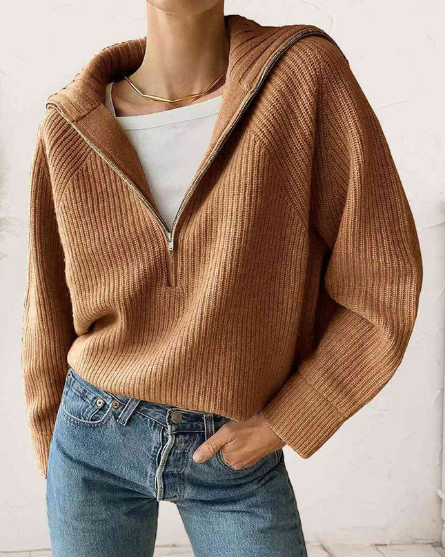 HaIf Zip Long Sleeve Knit Top