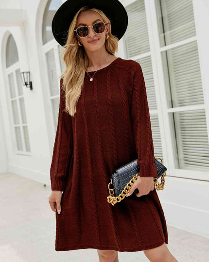 Cable-Knit Long Sleeve Sweater Dress