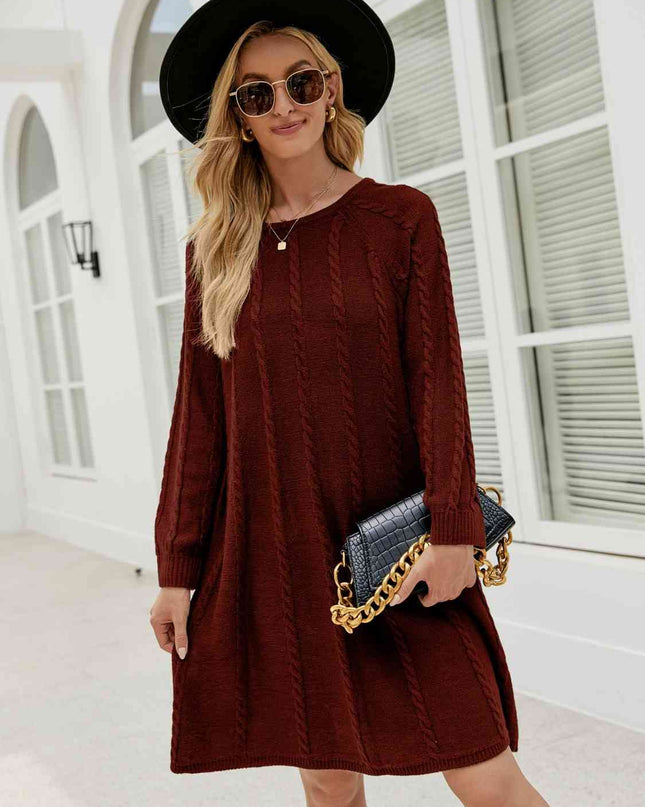 Cable-Knit Long Sleeve Sweater Dress