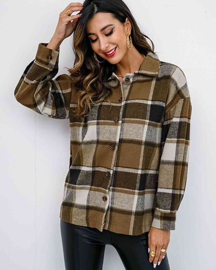 Plaid Button Up Collared Neck Jacket