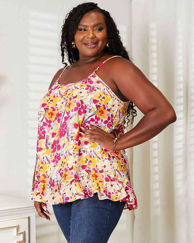 Double Take Floral Scoop Neck Ruffle Hem Cami