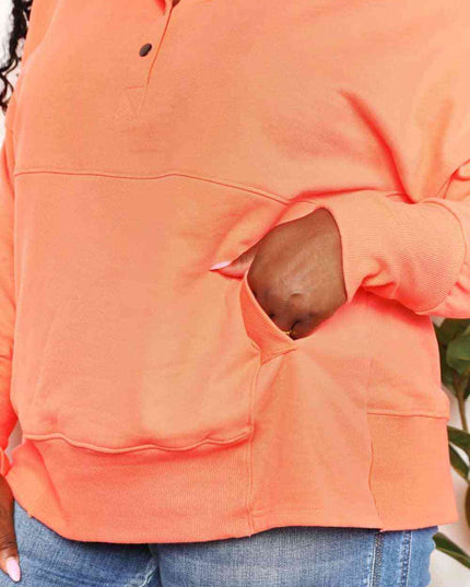 Double Take Quarter-Snap Dropped Shoulder Hoodie