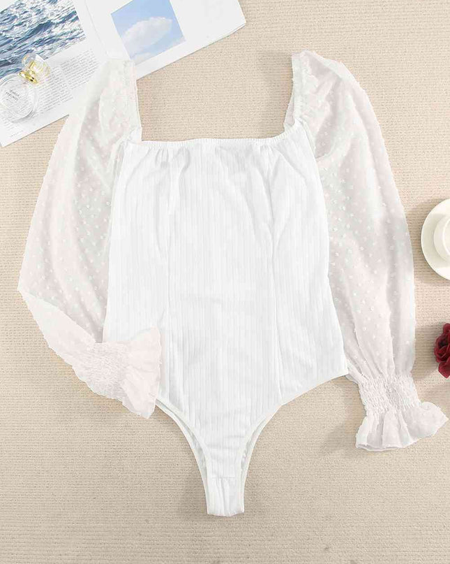 Swiss Dot Flounce Sleeve Square Neck Bodysuit