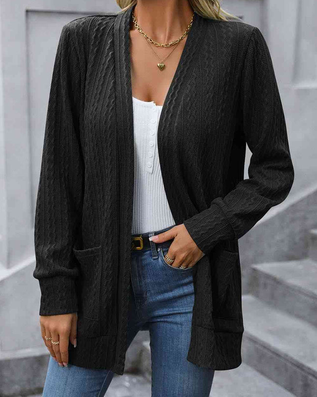 Cable-Knit Long Sleeve Cardigan with Pocket