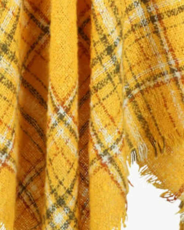 Plaid Turtleneck Fringe Hem Poncho