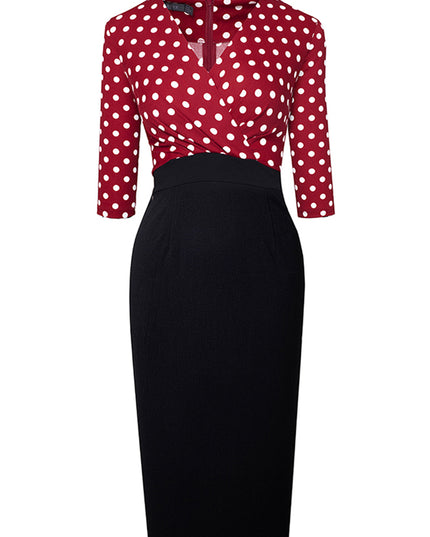 Surplice Neck Polka Dot Pencil Dress