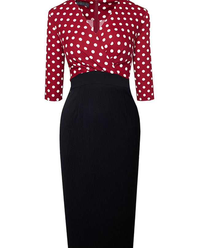 Surplice Neck Polka Dot Pencil Dress
