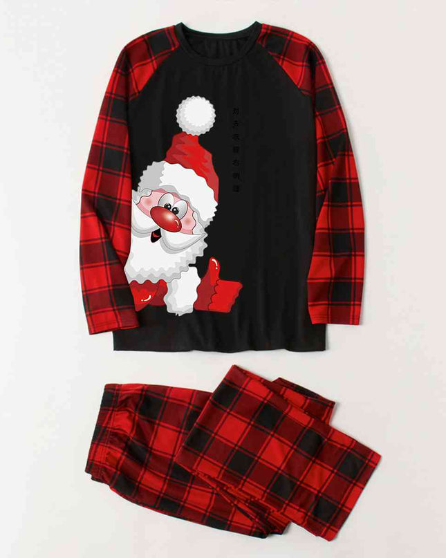 Santa Graphic Top and Plaid Pants Set