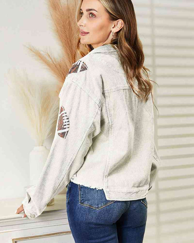 Football Patch Raw Hem Shacket