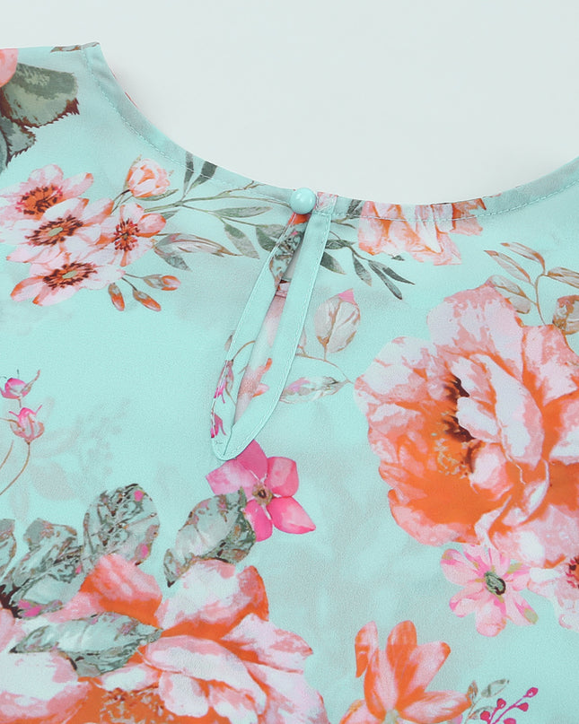 Summer Lover Floral Puff Sleeve Round Neck Blouse