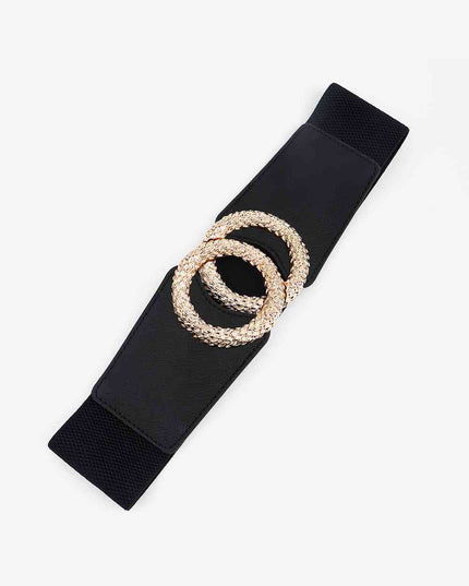 Circle Buckle Elastic Wide PU Belt