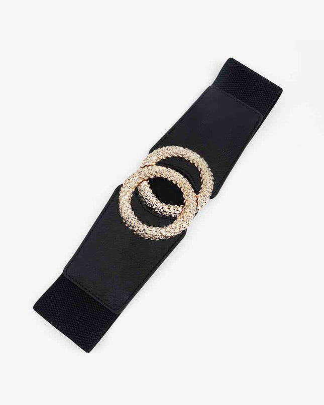 Circle Buckle Elastic Wide PU Belt