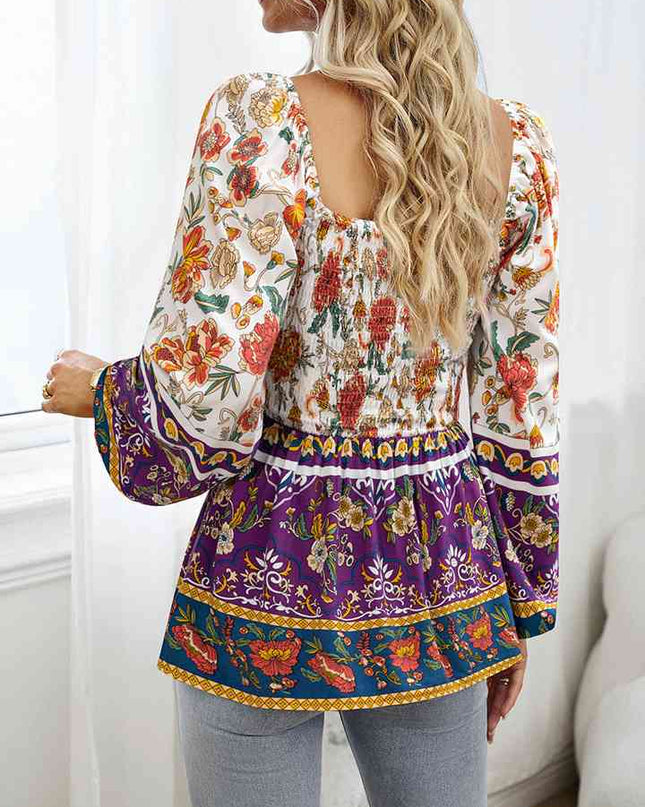 Square Neck Printed Blouse