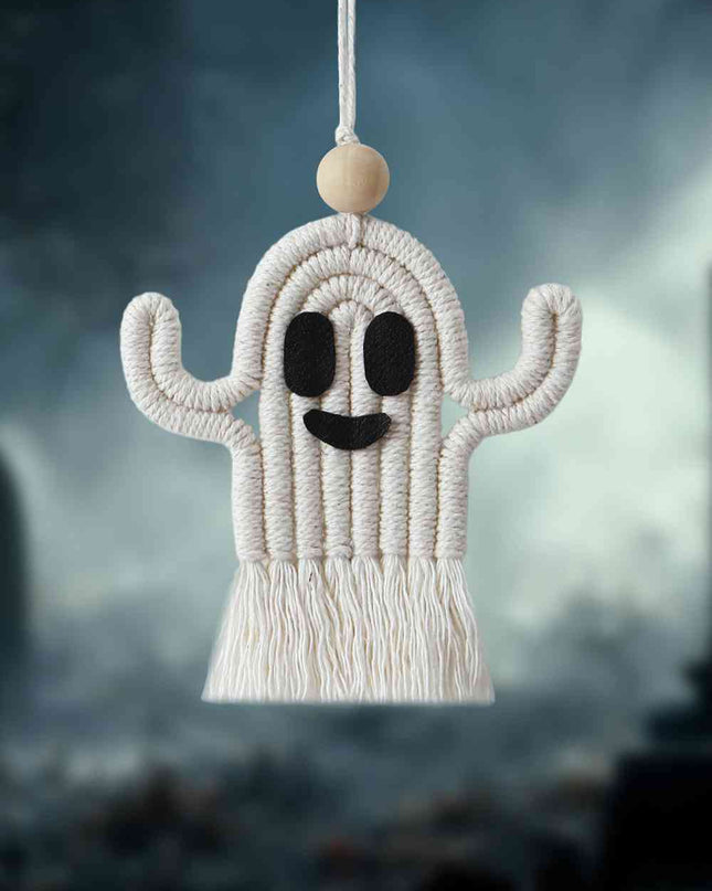 Wood Bead Fringe Ghost Shape Macrame Key Chain