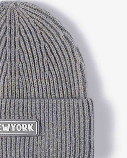 NEWYORK Patch Rib-Knit Cuffed Beanie