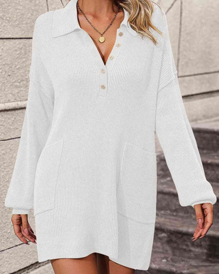 Johnny Collar Drop Shoulder Sweater Dress