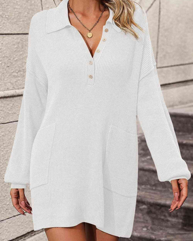 Johnny Collar Drop Shoulder Sweater Dress