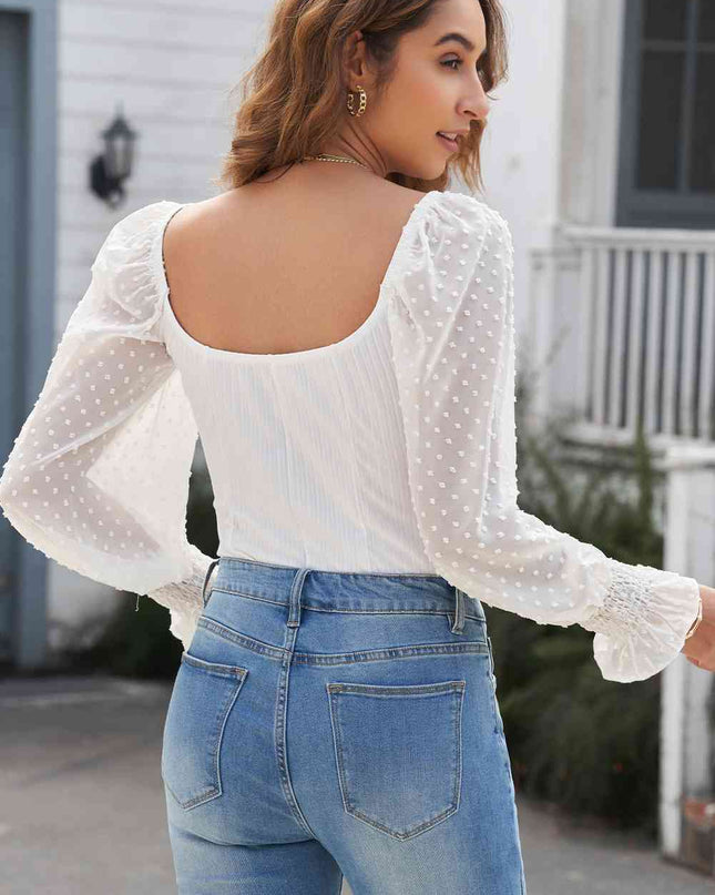 Swiss Dot Flounce Sleeve Square Neck Bodysuit