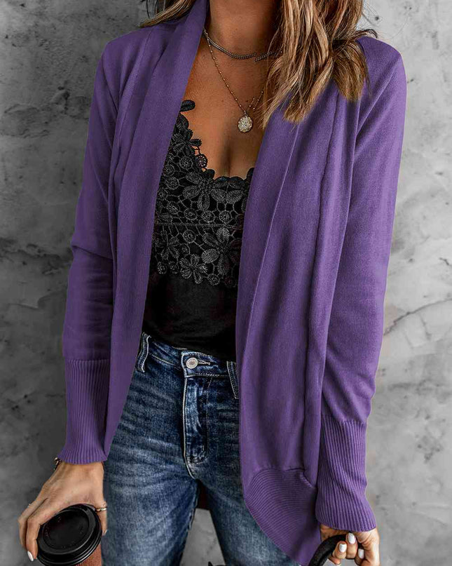 Double Take Long Sleeve Ribbed Hem Open Front Longline Cardigan