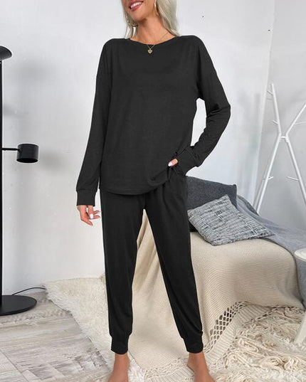 Round Neck Top and Drawstring Pants Lounge Set