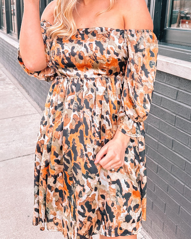 Printed Off-Shoulder Smocked Dress
