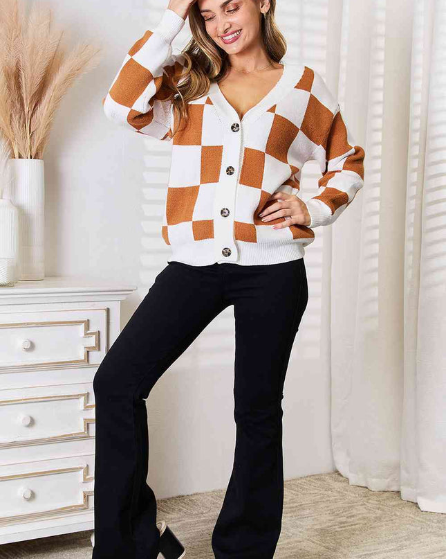 Double Take Button-Up V-Neck Dropped Shoulder Cardigan