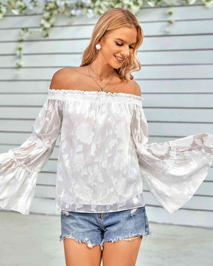 Applique Flounce Sleeve Off-Shoulder Blouse