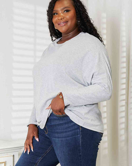 Double Take Seam Detail Round Neck Long Sleeve Top