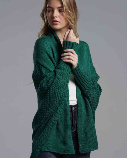 Double Take Dolman Sleeve Open Front Ribbed Trim Longline Cardigan